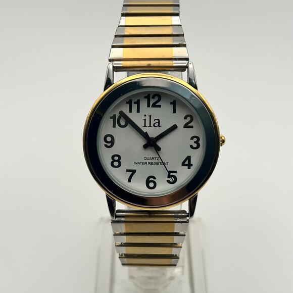 ila Gold Silver Stainless Steel 33mm WR Women’s Quartz Watch Working - Picture 1 of 8